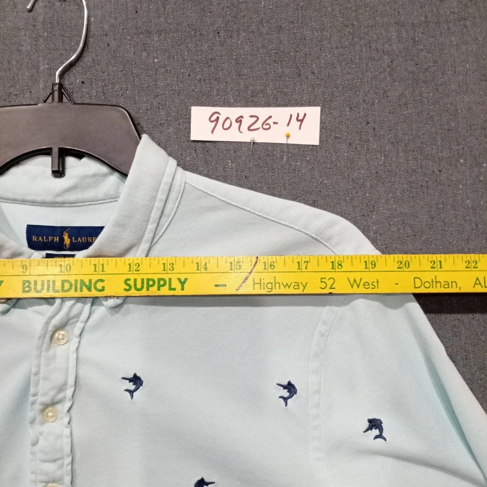Ralph Lauren Mens XL Knit Oxford Polo Shirt Blue Marlin Fish AOP Short Sleeve